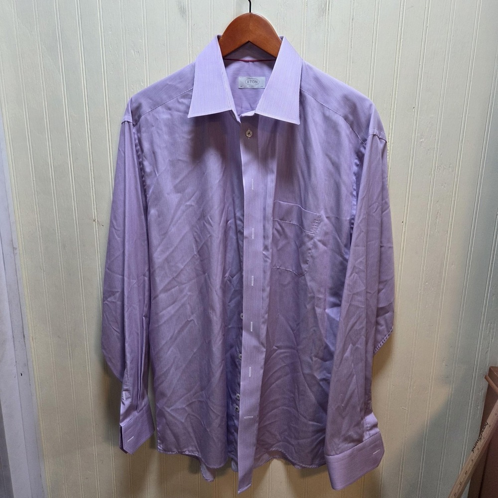 Eton Dress Shirt Mens 17.5 Purple Pinstripe Classic Fit Long Sleeve Europe